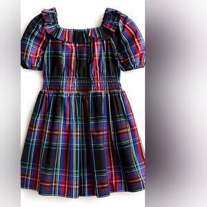 Crewcuts girls tartan plaid square neck elasticized waist dress, 7, bla…